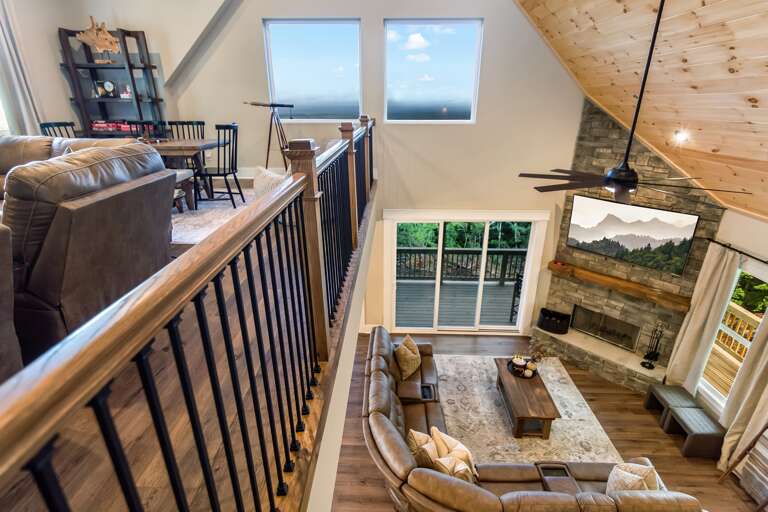 View of living room from loft 