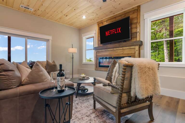 Fireplace in the basement w/ Smart TV