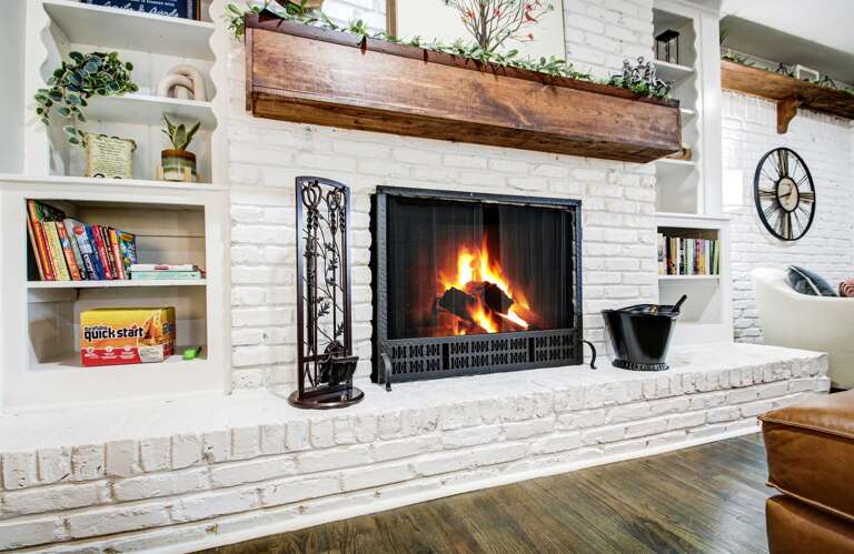 Fireplace and Bookshelves