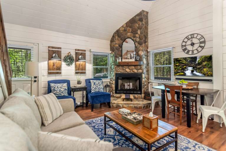 Cozy living room to snuggle up to a warm fire and a movie 