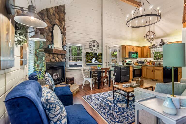 Stay connected from couch toOne seamless space for living and cooking kitchen