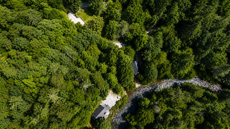 Aerial view of the property and river