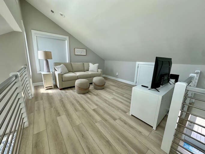 Large area with pullout couch and TV