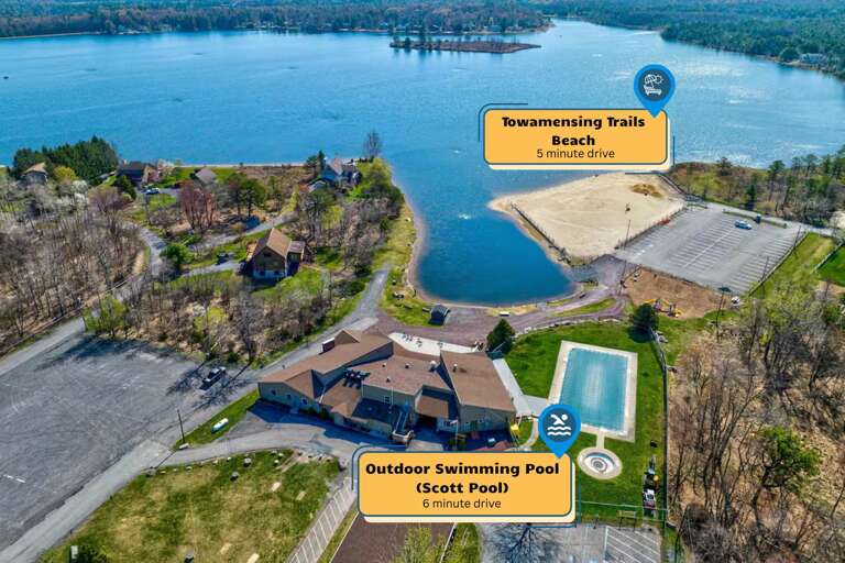 Lakeside Landscape, Sandy Shore, Serene Swimming Pool