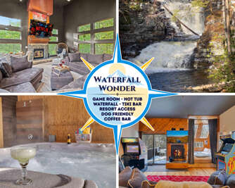 Waterfall Views! Hot Tub, Game Room, Dog Friendly
