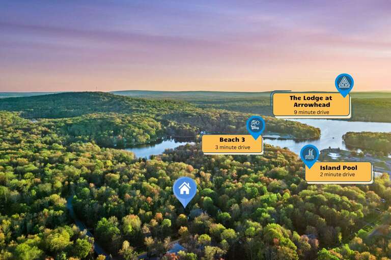 Scenic Landscape With Lakes, Lush Forest, And Nearby Amenities