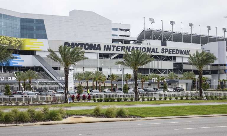 Daytona International Speedway Structure, Street Visible, Sunny Setting