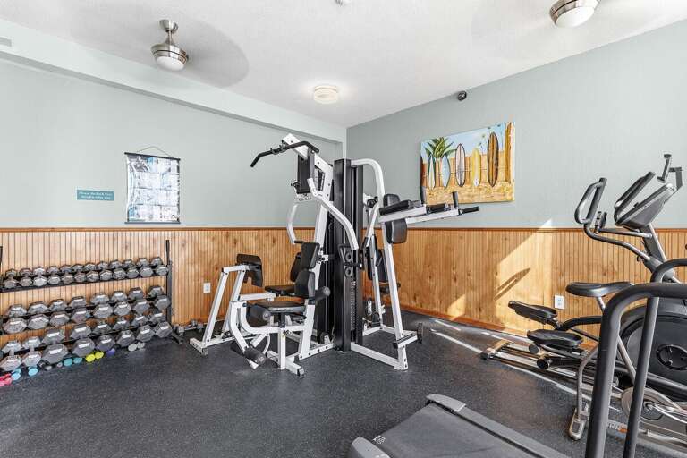 Stay active during your beach stay with the on-site fitness center featuring cardio machines, free