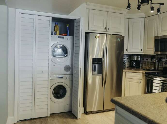 Convenient in-unit washer and dryer make this beach stay even more comfortable. Easily refresh