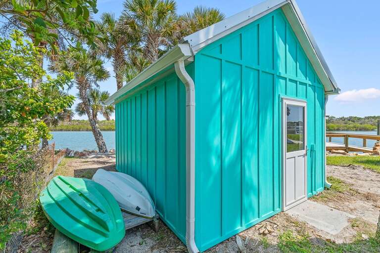 Enhance your beach stay with convenient storage and kayak access in this waterfront shed. Perfect for keeping gear ready for paddling, exploring, and enjoying outdoor coastal adventures.