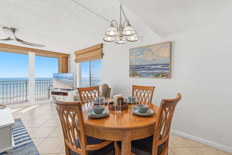 Gather for meals with beautiful Atlantic Ocean views in this inviting dining area, featuring