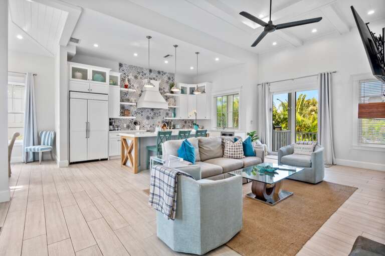 Bright, open-concept living space - your home base for island adventures