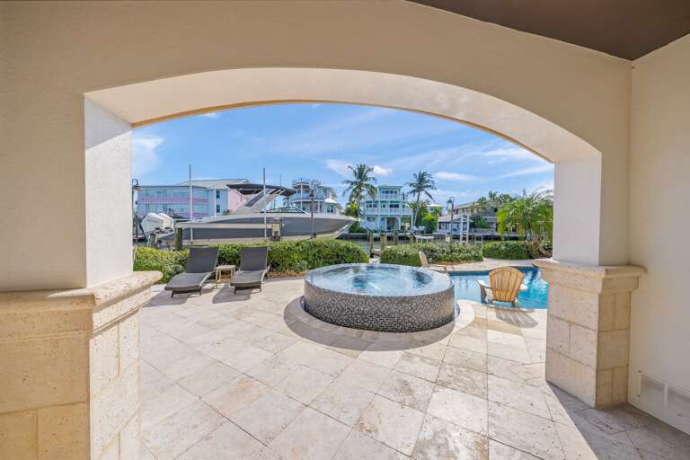 Sparkling hot tub with stunning marina views