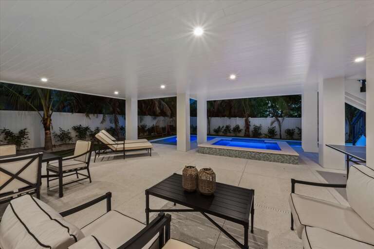 Private Backyard and Pool at twilight