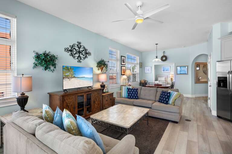 Bright living space with smart TV