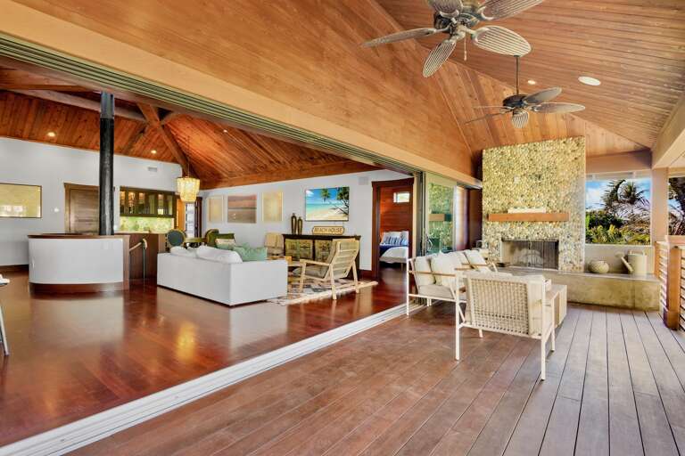 Open-concept living space with private balcony