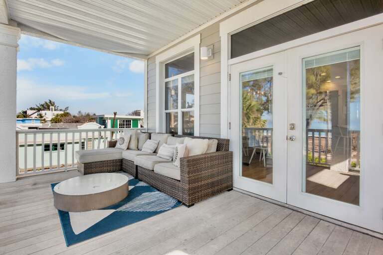 Private covered porch with seating