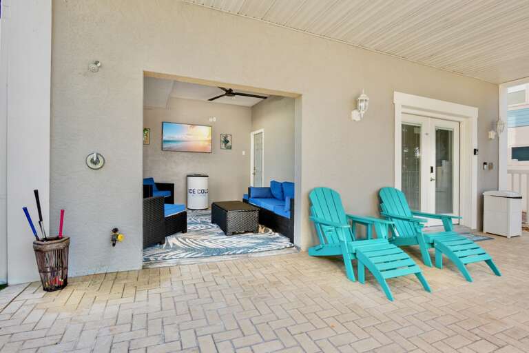 Private patio with covered lounge area