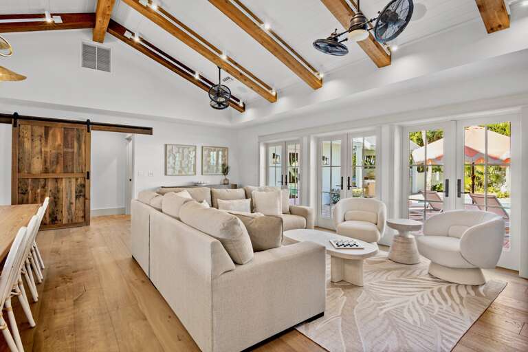 Plush seating with natural light and outdoor access