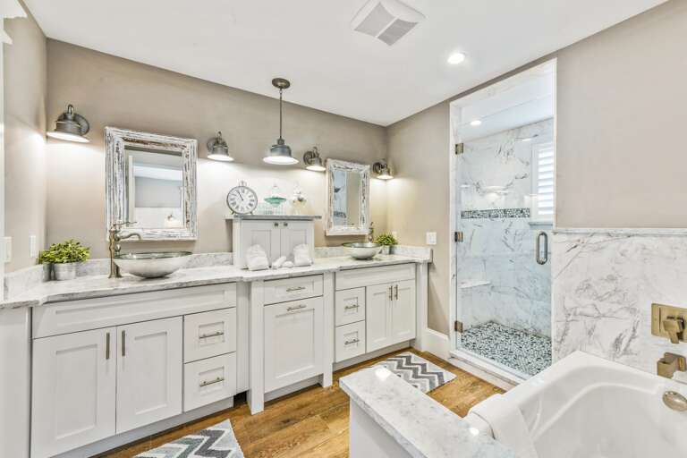 Bathroom with Dual Vanity and Walk-in Shower