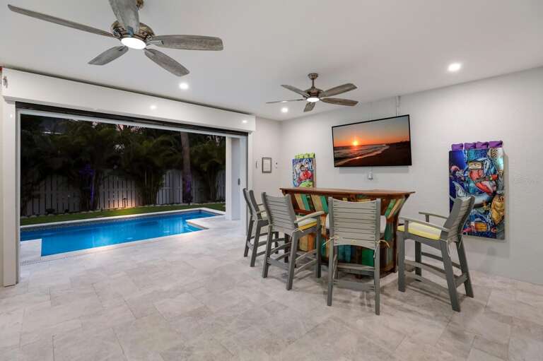 Game Room with Bar, Pool Table, Shuffleboard and Cornhole