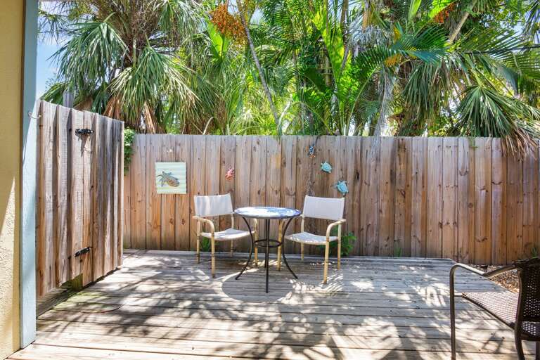 Private patio with comfortable chairs
