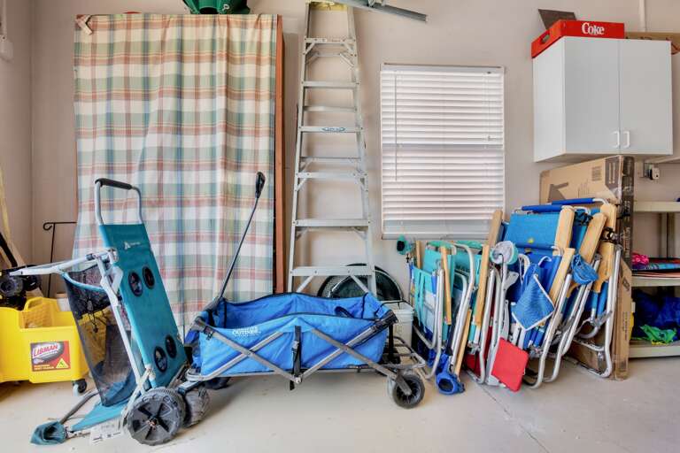 Beach chairs, wagon, and seasonal items