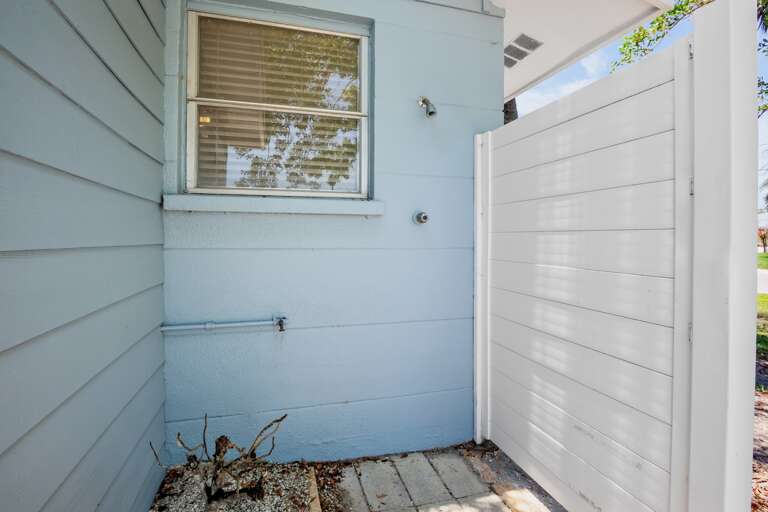 Convenient outdoor shower to rinse off sand after a beach day.