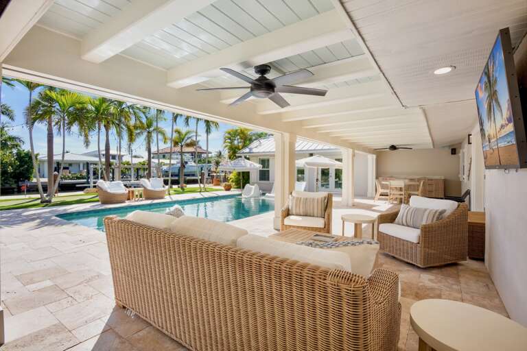 Covered patio with seating