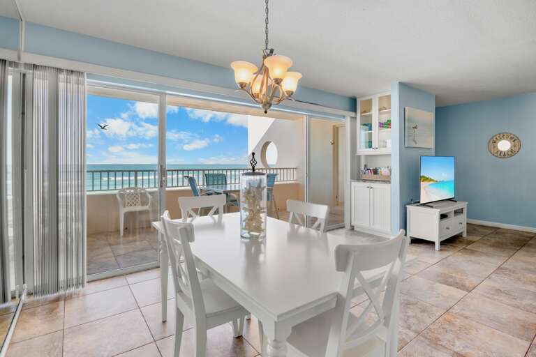 Dining space with beach views