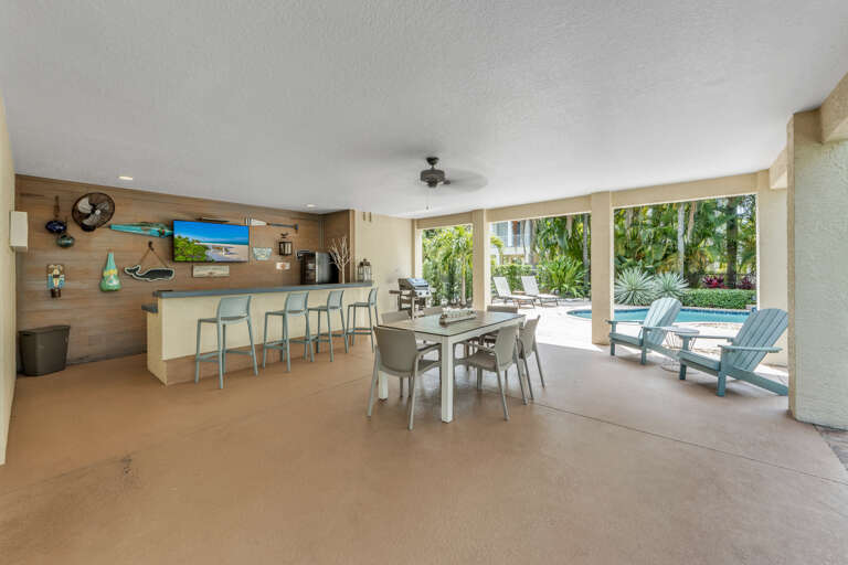 Covered Outdoor Bar, Dining Area and TV