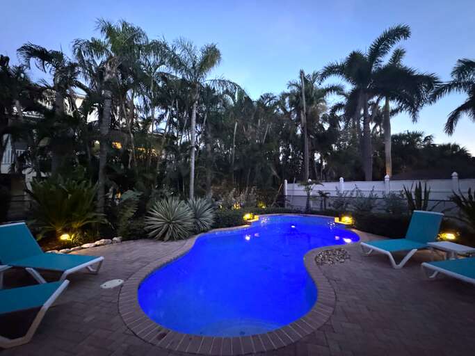Well Lit Backyard and Pool