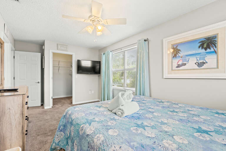 Primary Bedroom with TV and Ceiling Fan