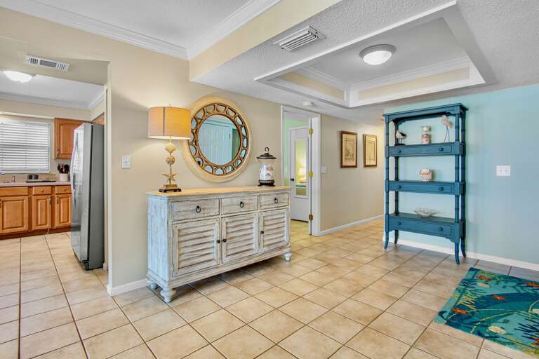 Decorated hallway with coastal accents