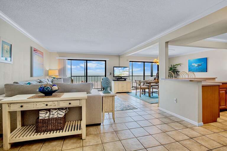 Decorated hallway with coastal accents