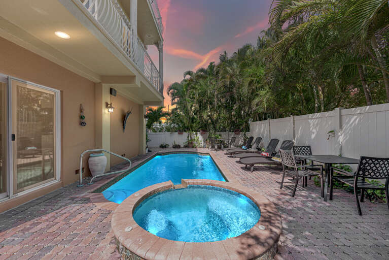 Private Pool with Lounge Space at Dusk