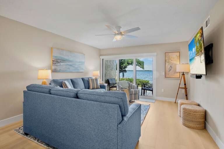 Bright living space with water views
