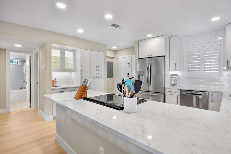 Modern kitchen with marble countertops