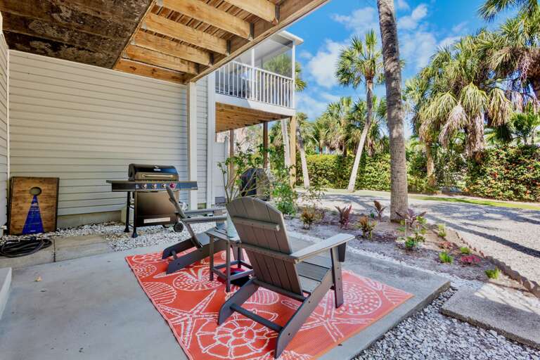 Outdoor Seating with Grill and Cornhole