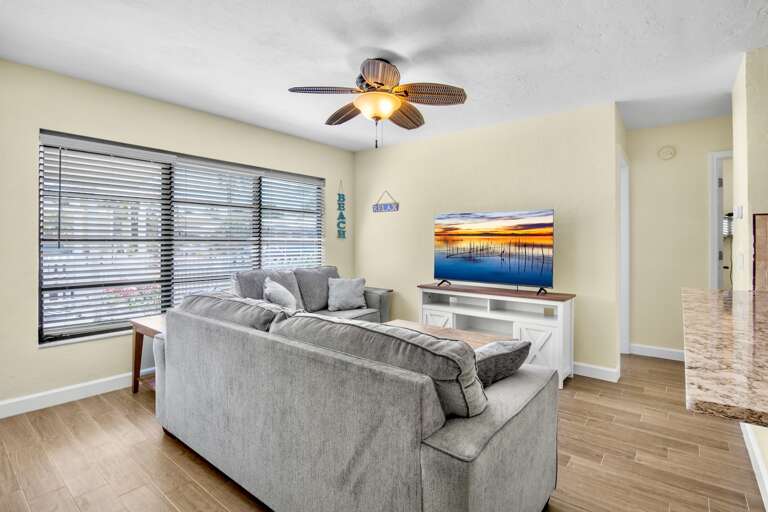 Bright living space with smart TV