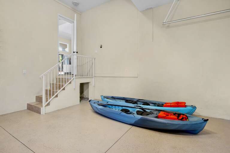 Two kayaks and life jackets