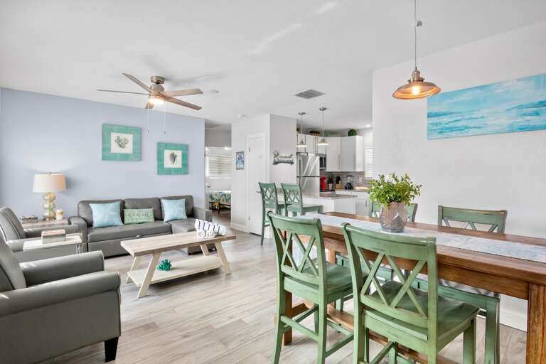 Bright open living and dining area