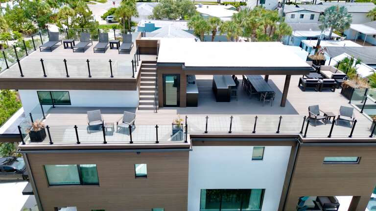 Rooftop Deck with Outdoor Kitchen, Dining and Lounge