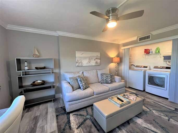 Den, Queen Sleeper Sofa and washer/ dryer