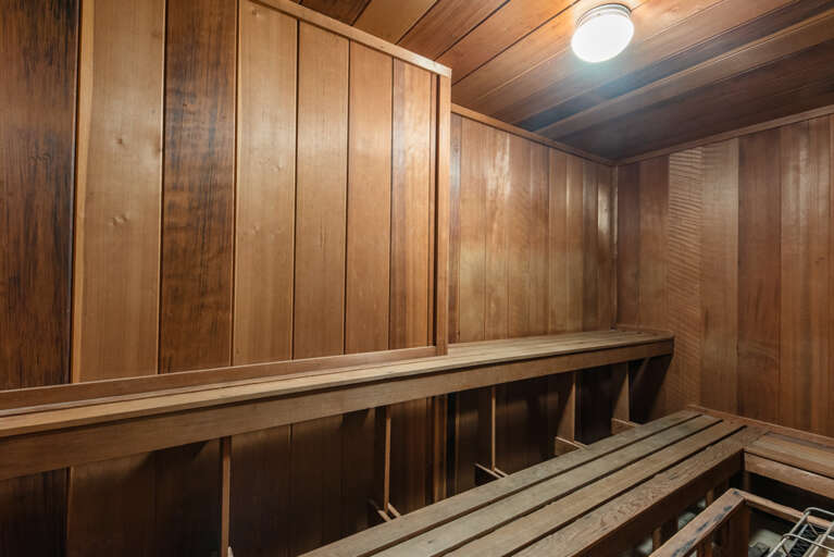Unwind in your private cedar sauna, where warm wood surrounds you and gentle heat melts away tension from your day.