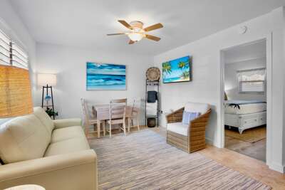 Living Area with tropical artwork