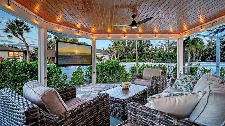 Outdoor Plush Seating and TV