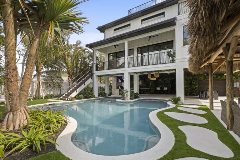 Private pool with hot tub