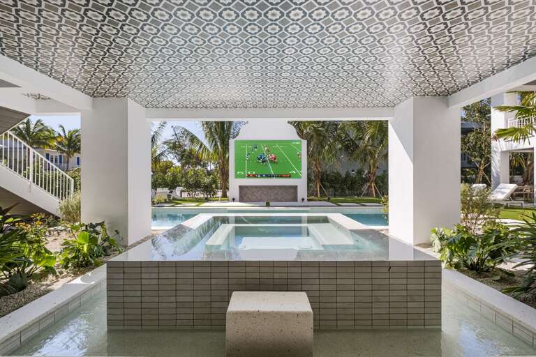 Private hot tub with outdoor TV entertainment