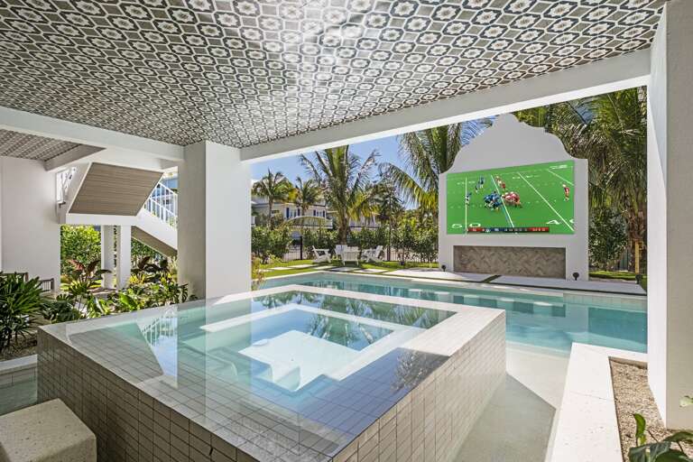 Private hot tub with outdoor TV entertainment